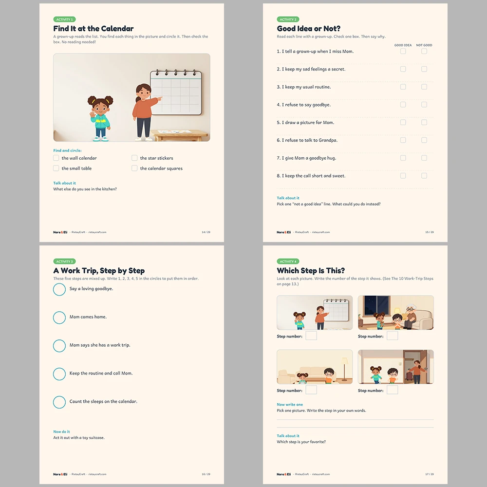 When a Parent Travels for Work Social Narrative for Kids | 29-Page Printable Big Moment Story Ages 4–8 | Work Trip Story Activities