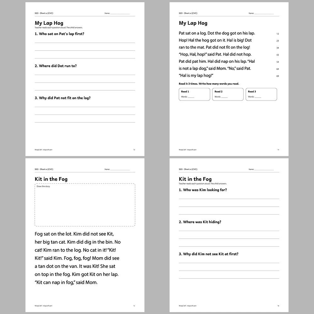 Short o (CVC) Decodable Readers | 8 Stories 38 Pages | Phonics Printable PDF | Ages 5-6