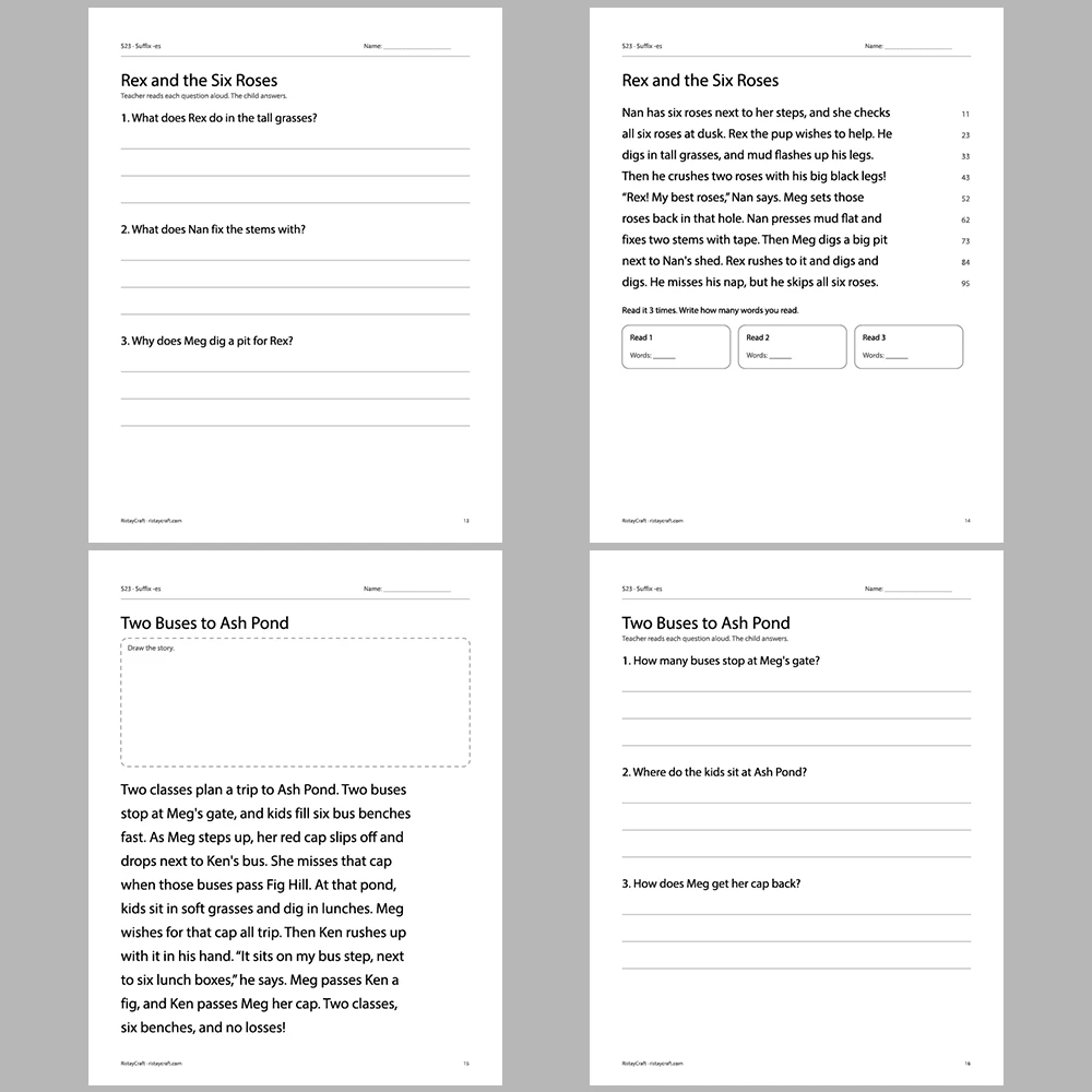 Suffix -es Decodable Readers | 10 Stories 44 Pages | Phonics Printable PDF | Ages 5-7
