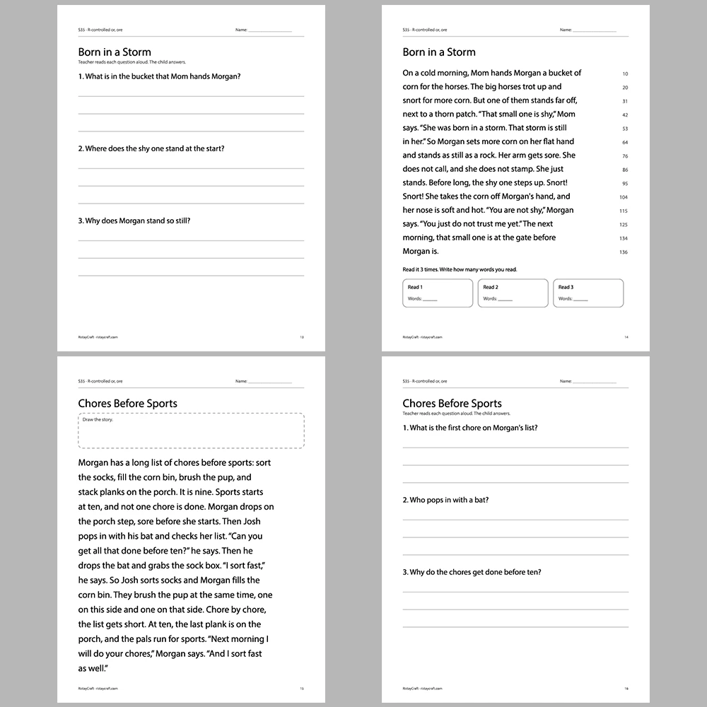 R-controlled or, ore Decodable Readers | 10 Stories 44 Pages | Phonics Printable PDF | Ages 6-8