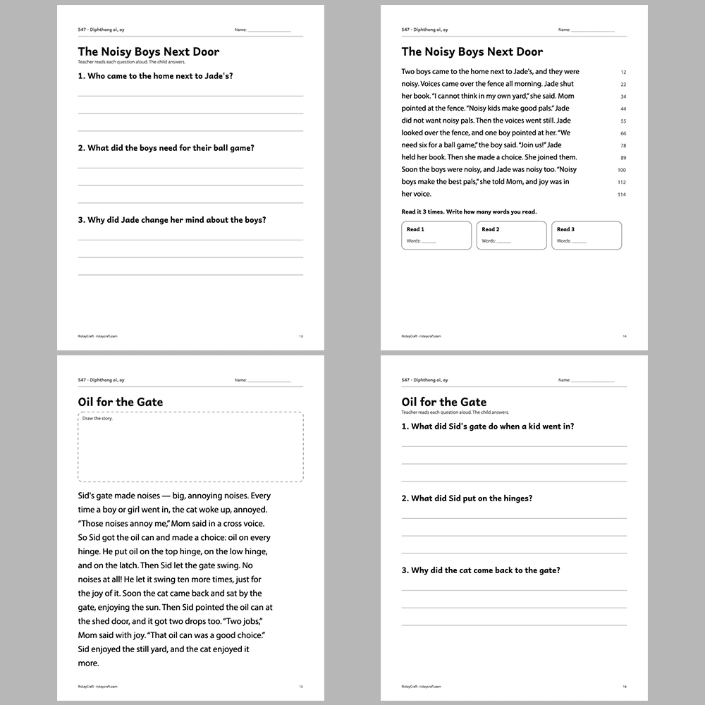 Diphthong oi, oy Decodable Readers | 10 Stories 44 Pages | Phonics Printable PDF | Ages 6-9