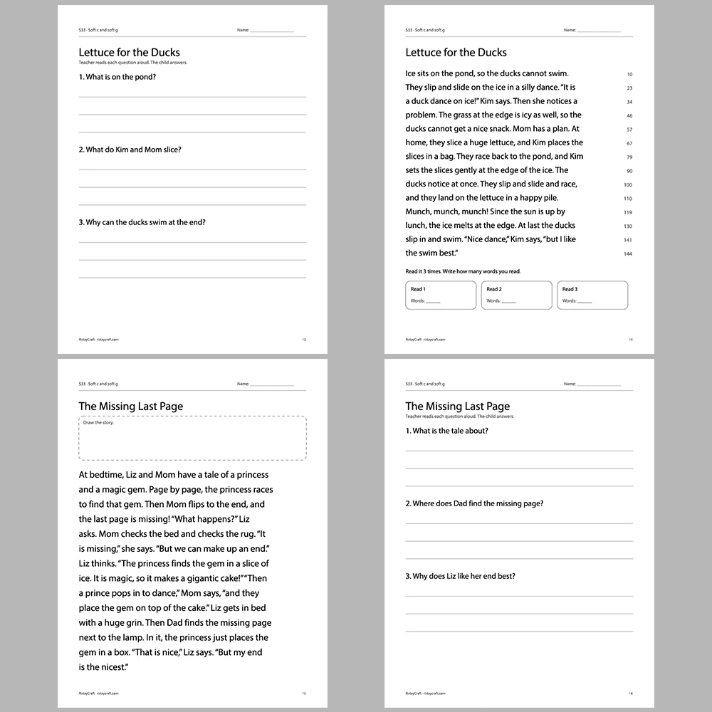 Soft c and soft g Decodable Readers | 10 Stories 44 Pages | Phonics Printable PDF | Ages 6-8
