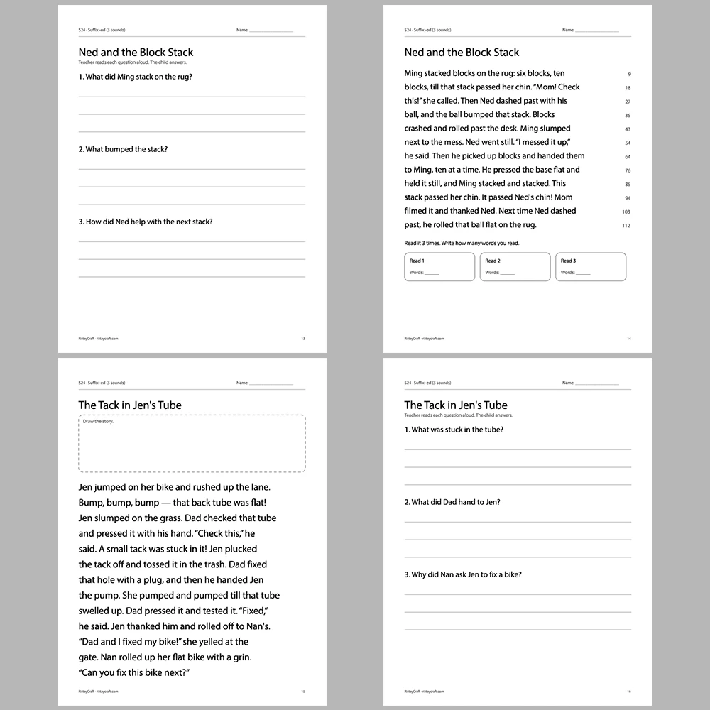 Suffix -ed (3 sounds) Decodable Readers | 10 Stories 44 Pages | Phonics Printable PDF | Ages 5-7