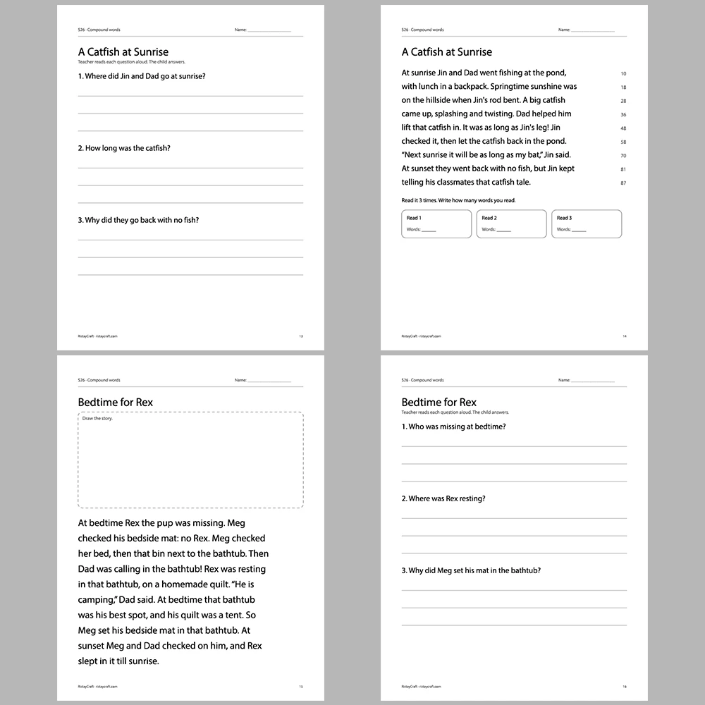 Compound words Decodable Readers | 10 Stories 44 Pages | Phonics Printable PDF | Ages 6-8