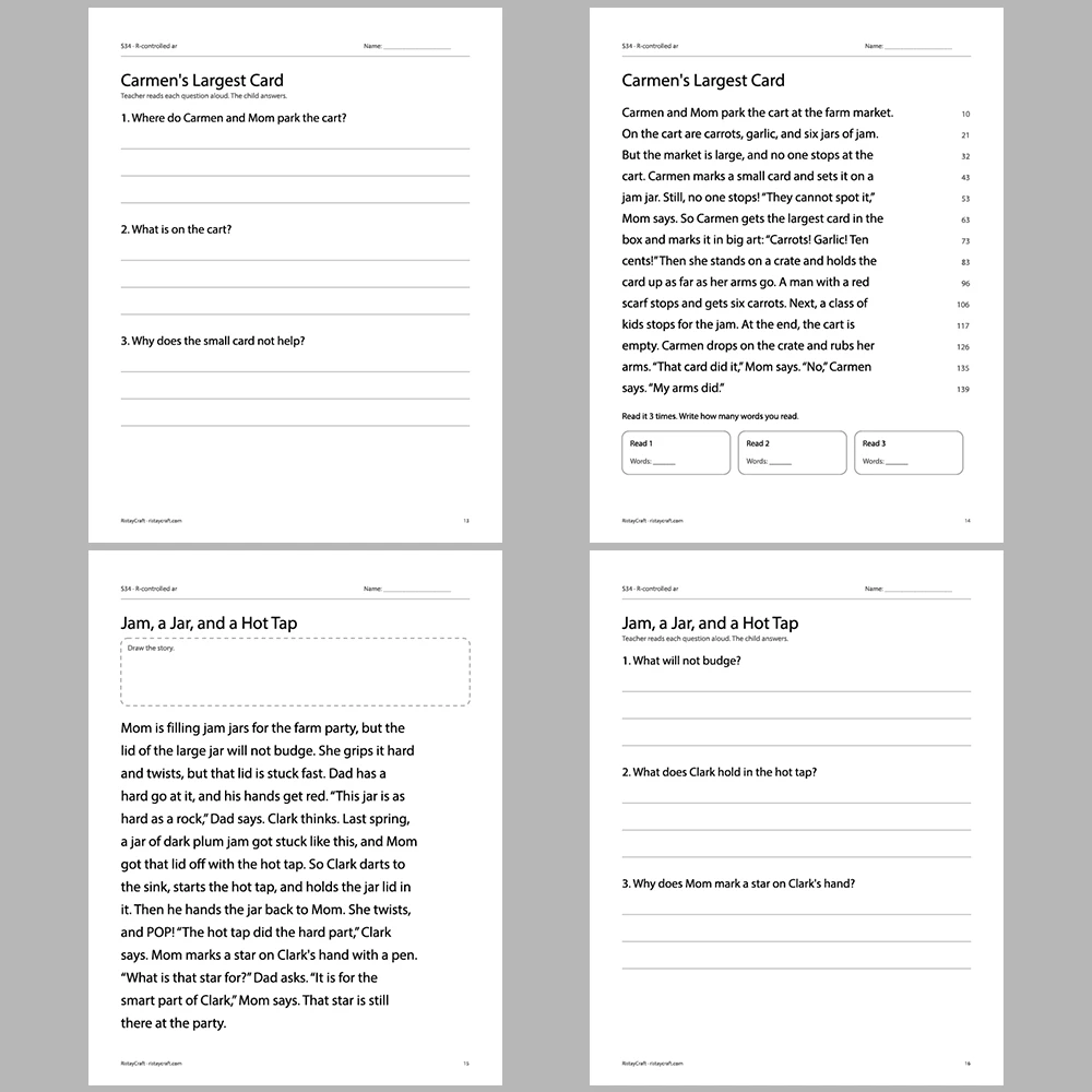 R-controlled ar Decodable Readers | 10 Stories 44 Pages | Phonics Printable PDF | Ages 6-8