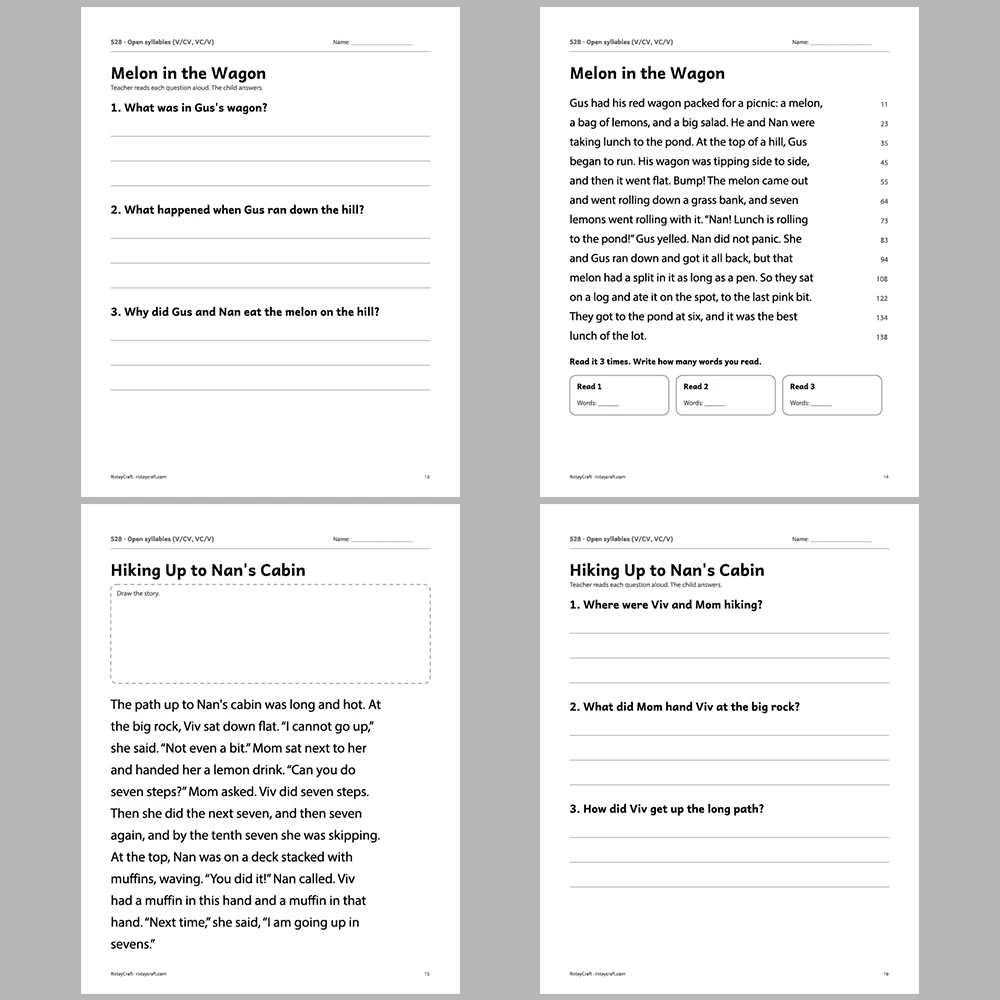 Open syllables (V/CV, VC/V) Decodable Readers | 10 Stories 44 Pages | Phonics Printable PDF | Ages 6-8
