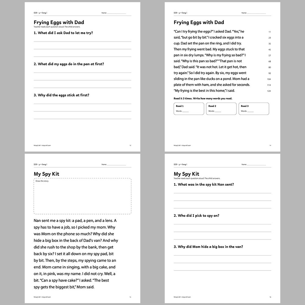 y = long i Decodable Readers | 10 Stories 44 Pages | Phonics Printable PDF | Ages 6-8