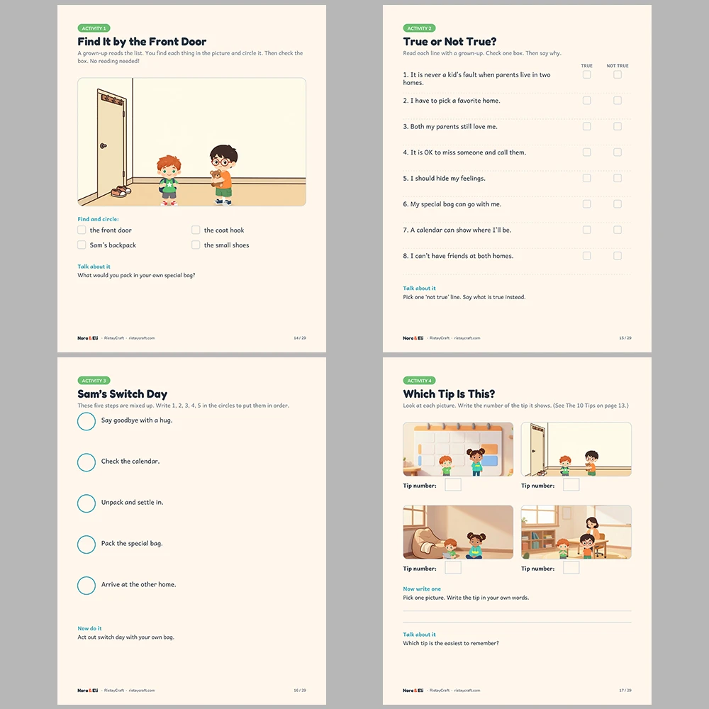 Two Homes Social Narrative for Kids | 29-Page Printable Big Moment Story Ages 4–8 | Sam Has Two Homes Divorce Support Workbook