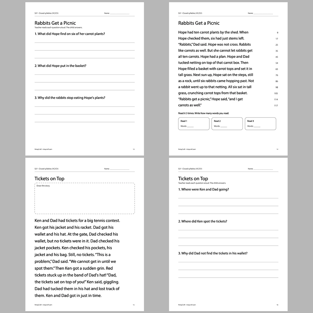 Closed syllables (VC/CV) Decodable Readers | 10 Stories 44 Pages | Phonics Printable PDF | Ages 6-8