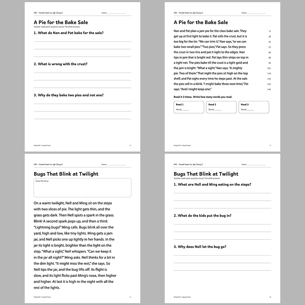 Vowel team ie, igh (long i) Decodable Readers | 10 Stories 44 Pages | Phonics Printable PDF | Ages 6-9