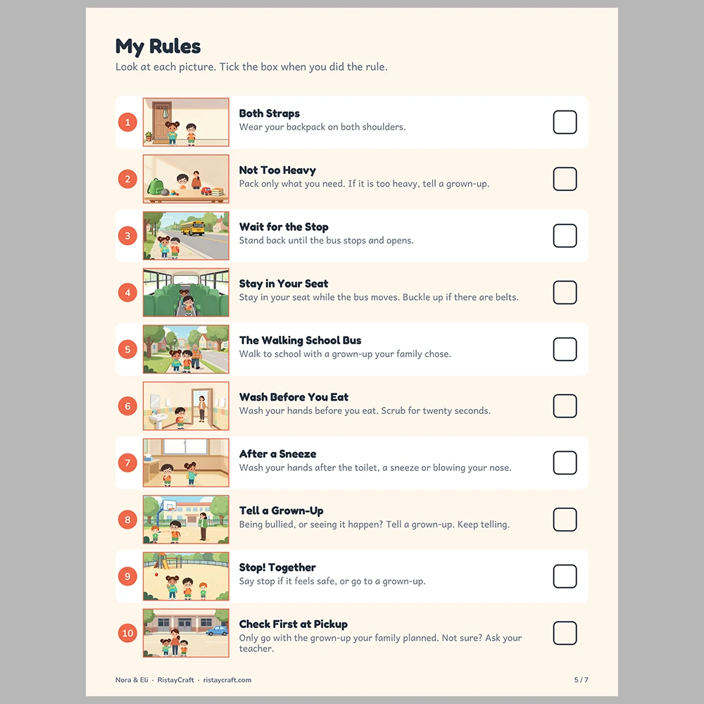 School Safety for Kids Picture Rule Cards | Printable Visual Sequence Cards for Kids Ages 5–8 | Safety Rules Companion