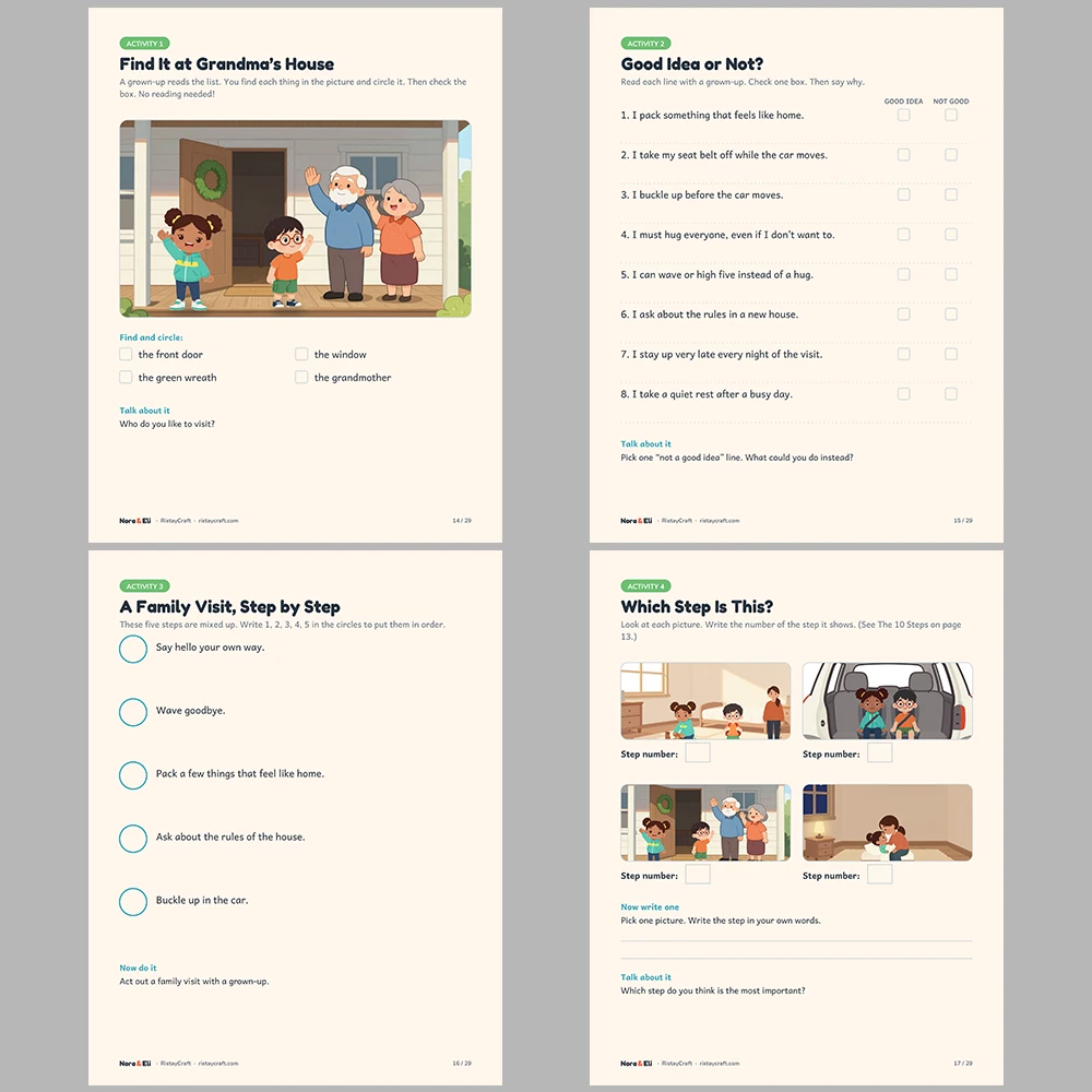 Holiday Travel and Visiting Family Social Narrative for Kids | 29-Page Printable Big Moment Story Ages 4–8 | Car Trip Relatives Activities