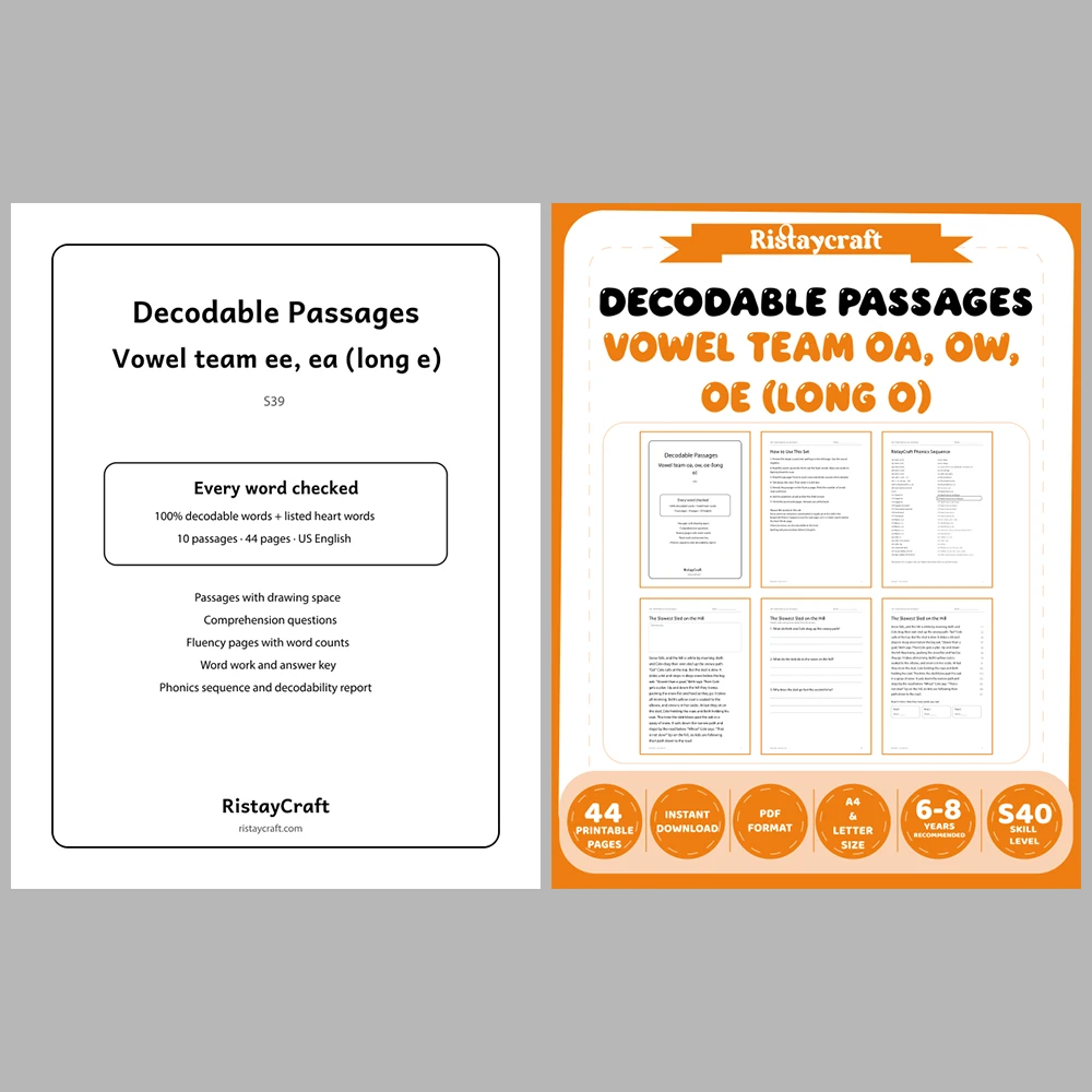 Decodable Readers Bundle 4: Vowel Teams | 10 Phonics Packs, 100 Stories | Printable PDF
