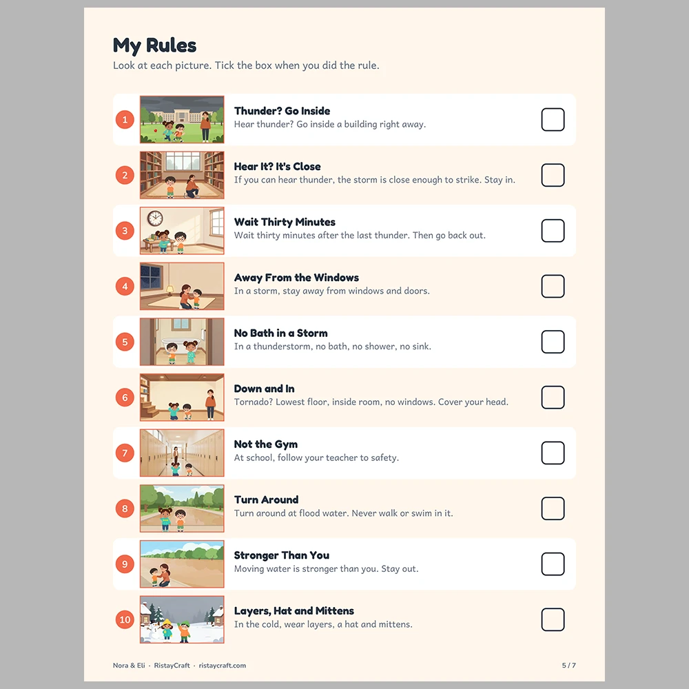 Weather Safety for Kids Picture Rule Cards | Printable Visual Sequence Cards for Kids Ages 5–8 | Safety Rules Companion