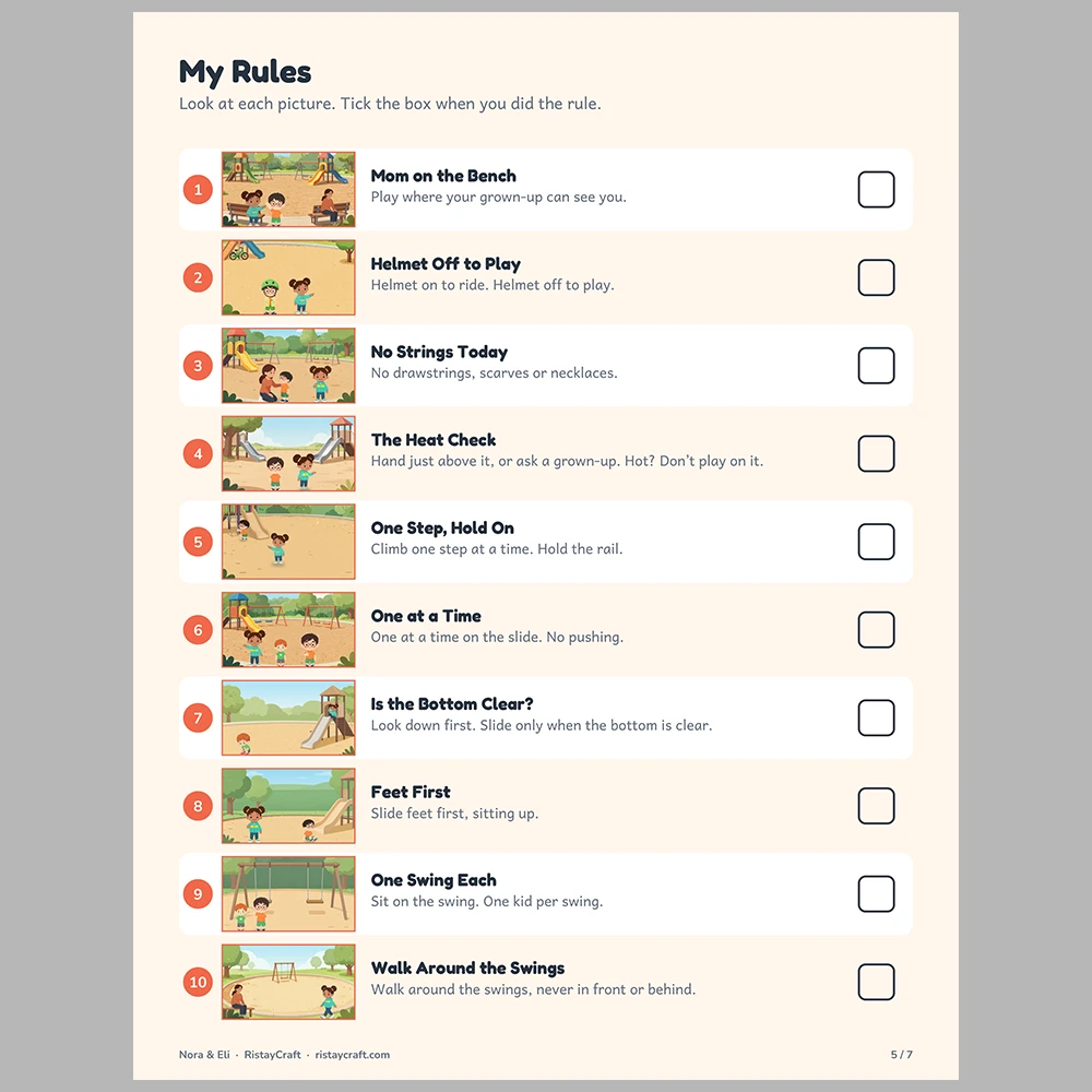 Playground Safety for Kids Picture Rule Cards | Printable Visual Sequence Cards for Kids Ages 5–8 | Safety Rules Companion