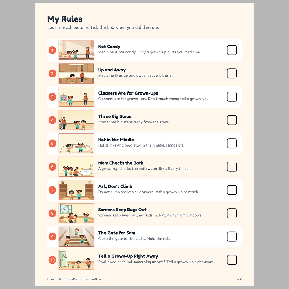 Home Safety for Kids Picture Rule Cards | Printable Visual Sequence Cards for Kids Ages 5–8 | Safety Rules Companion