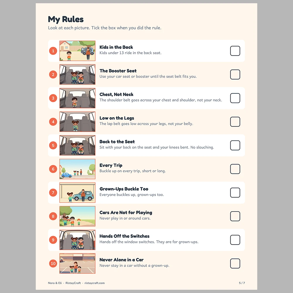 Car Safety for Kids Picture Rule Cards | Printable Visual Sequence Cards for Kids Ages 5–8 | Safety Rules Companion