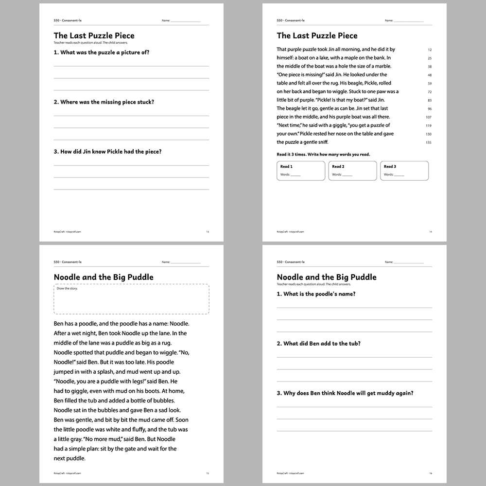 Consonant-le Decodable Readers | 10 Stories 44 Pages | Phonics Printable PDF | Ages 6-9