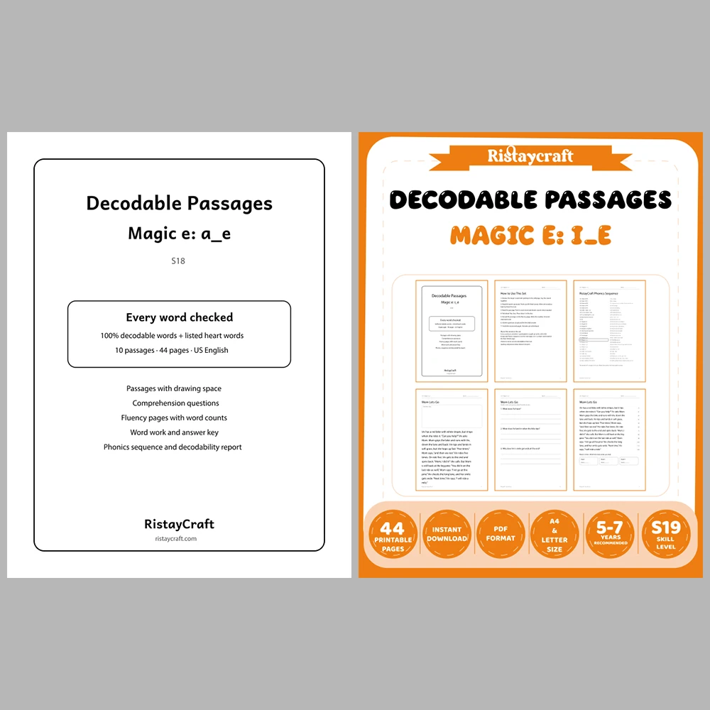 Decodable Readers Bundle 2: Blends and Magic E | 10 Phonics Packs, 94 Stories | Printable PDF