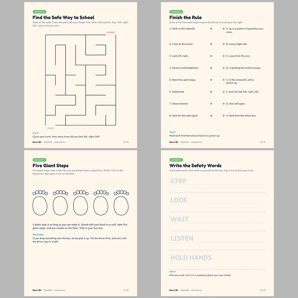 Street Safety for Kids Printable | 29-Page Road Safety Workbook Ages 5–8 | Stories Activities | Instant Download