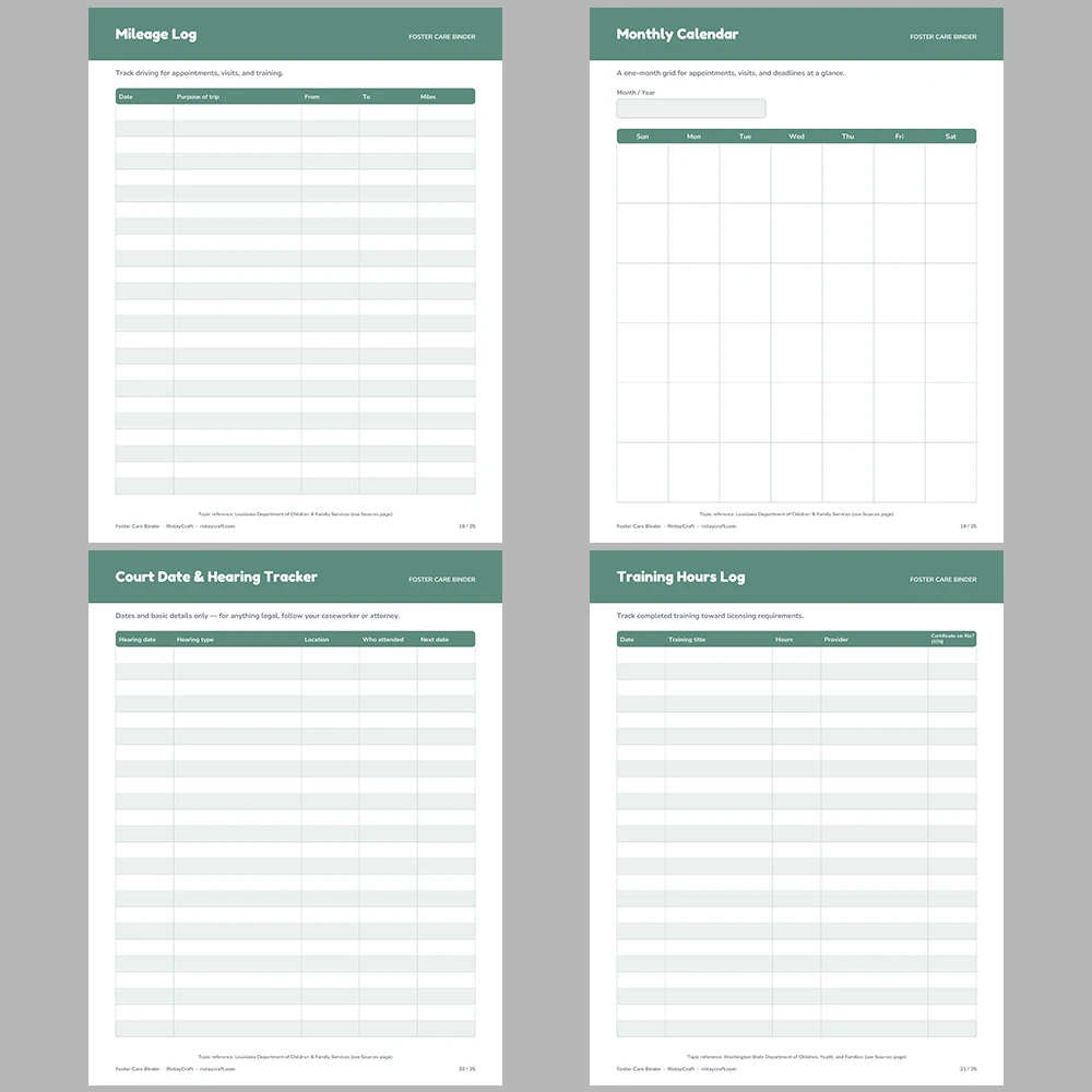 Foster Care Binder Printable | Foster Parent Organizer | Placement, Medical, School & Contact Log | Instant Download PDF