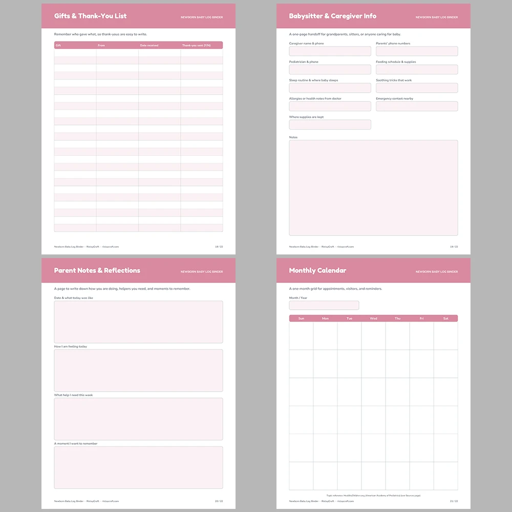 Newborn Baby Log Binder Printable | Feeding, Sleep, Diaper & Growth Tracker | Baby Planner Instant Download PDF