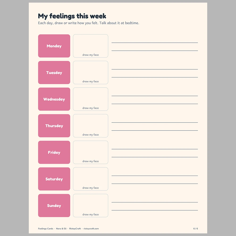 Feelings Picture Cards for Kids | 16 Emotions Flash Cards, Feelings Check-In Chart & Weekly Feelings Chart | Printable SEL Ages 3-8