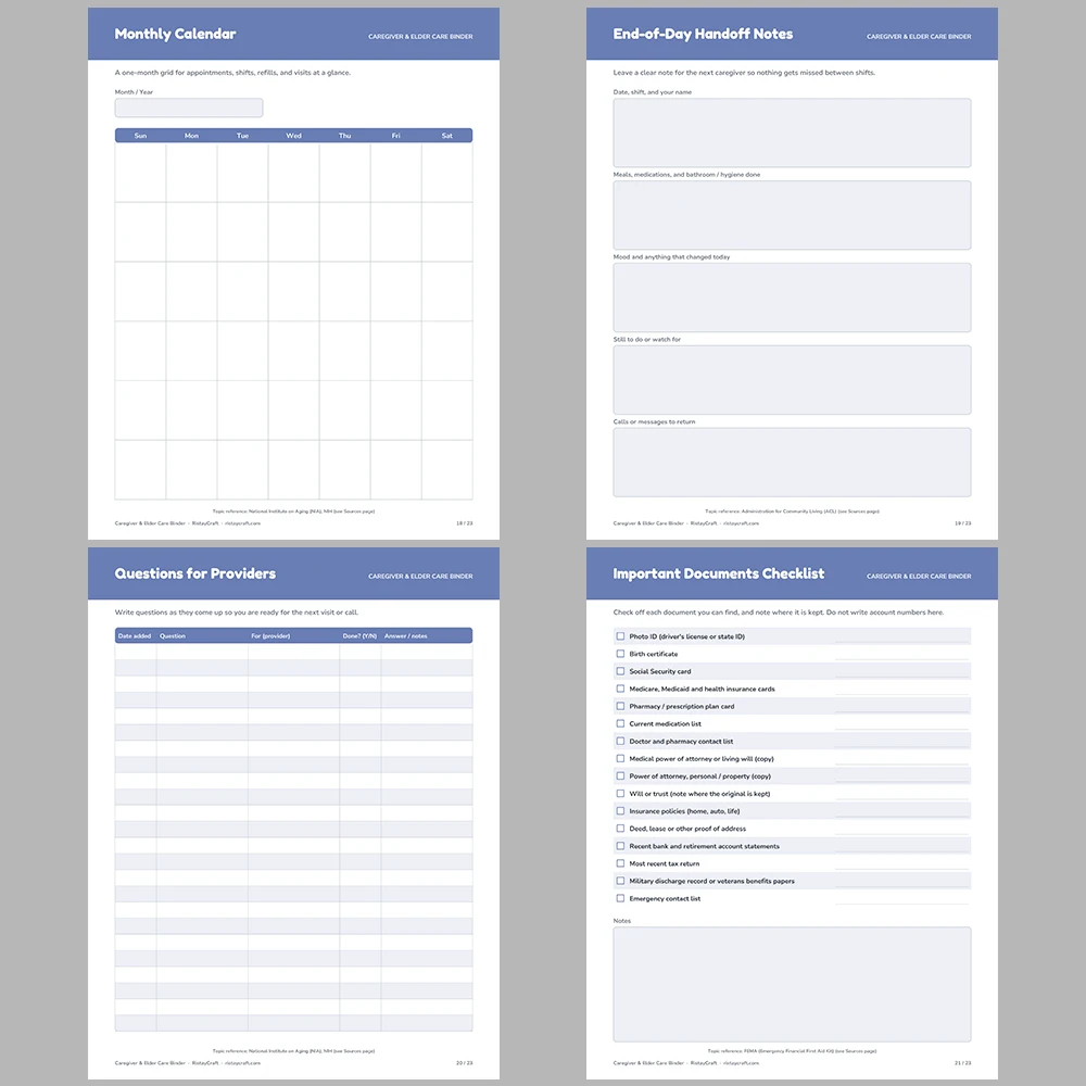 Caregiver Binder Printable | Elder Care Organizer | Medication, Appointments, Care Schedule & Handoff Log | Instant Download PDF