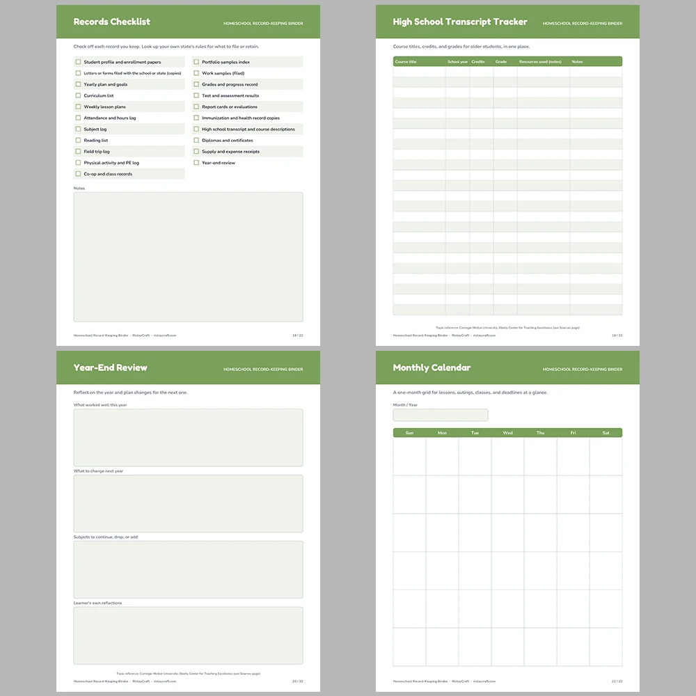 Homeschool Record Keeping Binder Printable | Attendance & Hours Log, Reading List, Field Trip Log, Portfolio Tracker | PDF