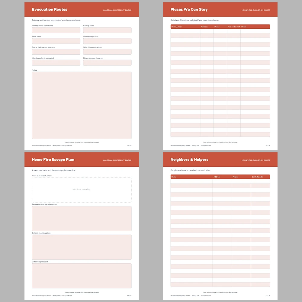 Household Emergency Binder Printable | Family Emergency Plan | Contacts, Documents, Kit Checklist, Pets | Fillable PDF Instant Download