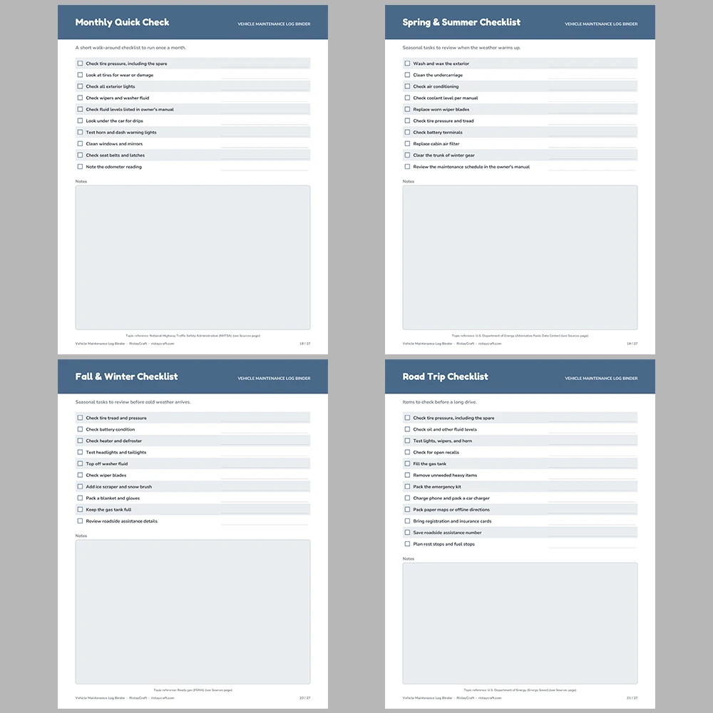 Vehicle Maintenance Log Binder Printable | Car Service Record, Oil Change Log, Fuel Log, Repair Log | Fillable PDF Download