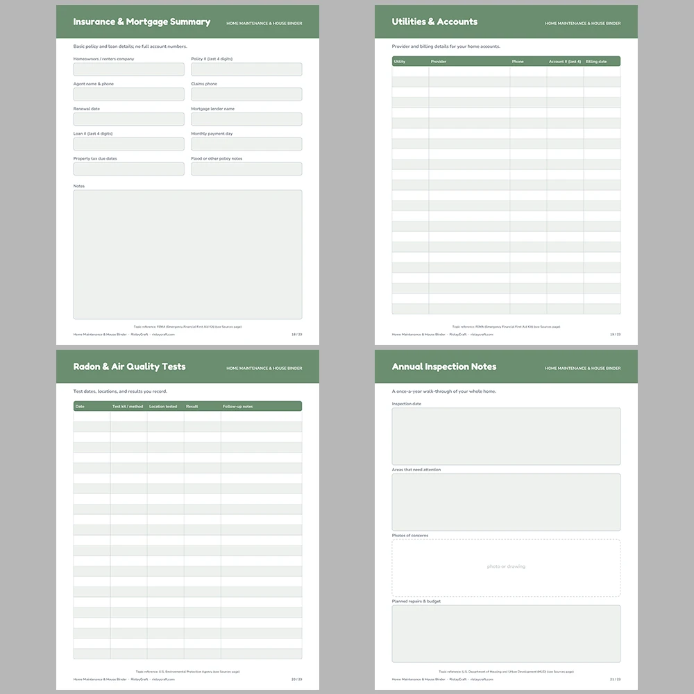 Home Maintenance Binder Printable | House Binder | Appliance Log, Repair Log, Seasonal Checklists, Home Inventory | Fillable PDF