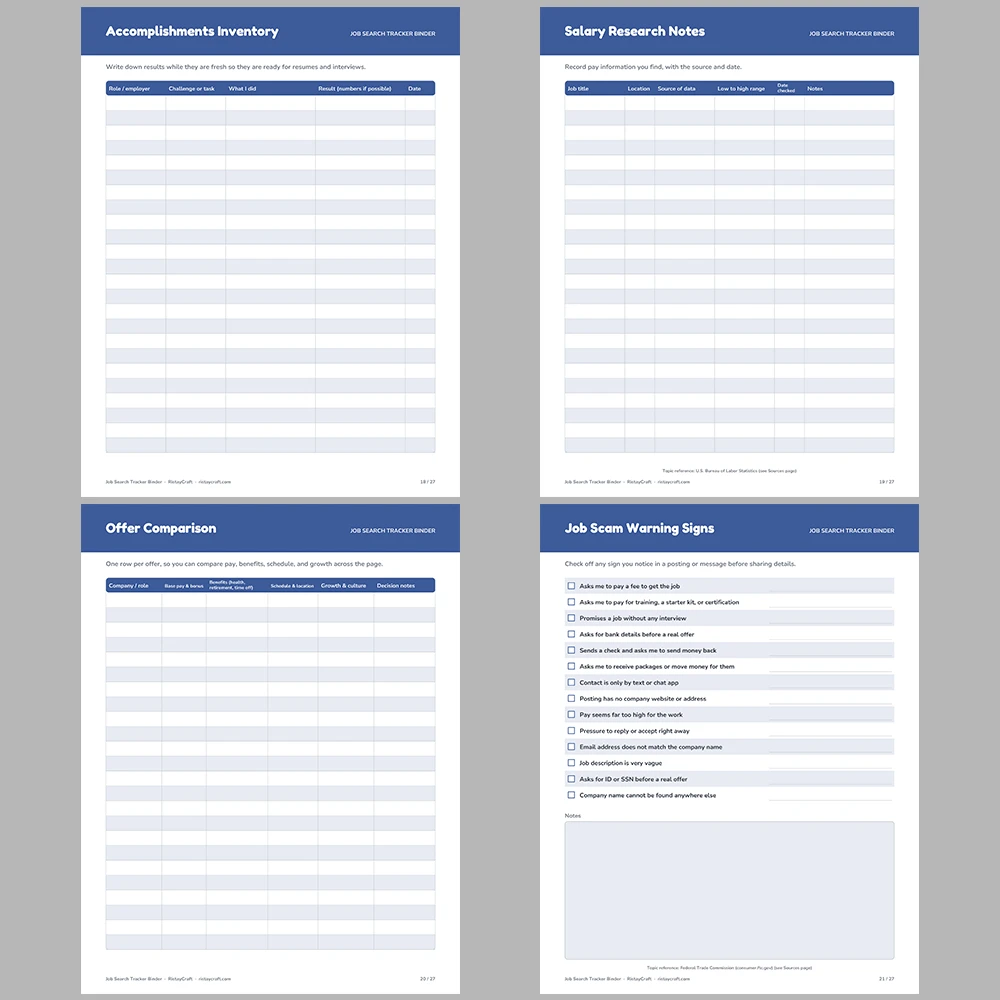 Job Search Tracker Binder Printable | Job Application Tracker, Interview Log, Networking & Offer Comparison | Instant Download PDF