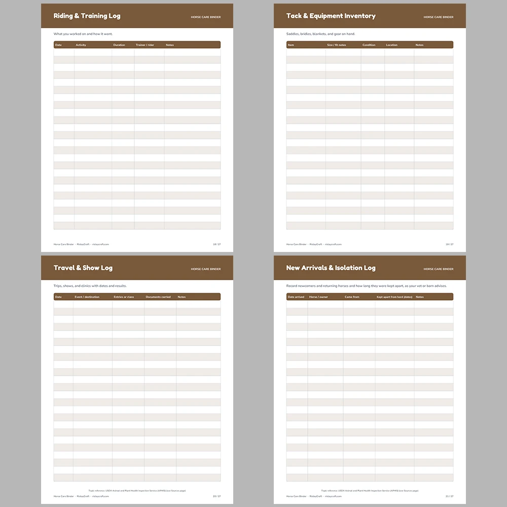 Horse Care Binder Printable | Horse Health Record Log | Farrier & Vaccination Tracker | Equine Planner PDF | Instant Download