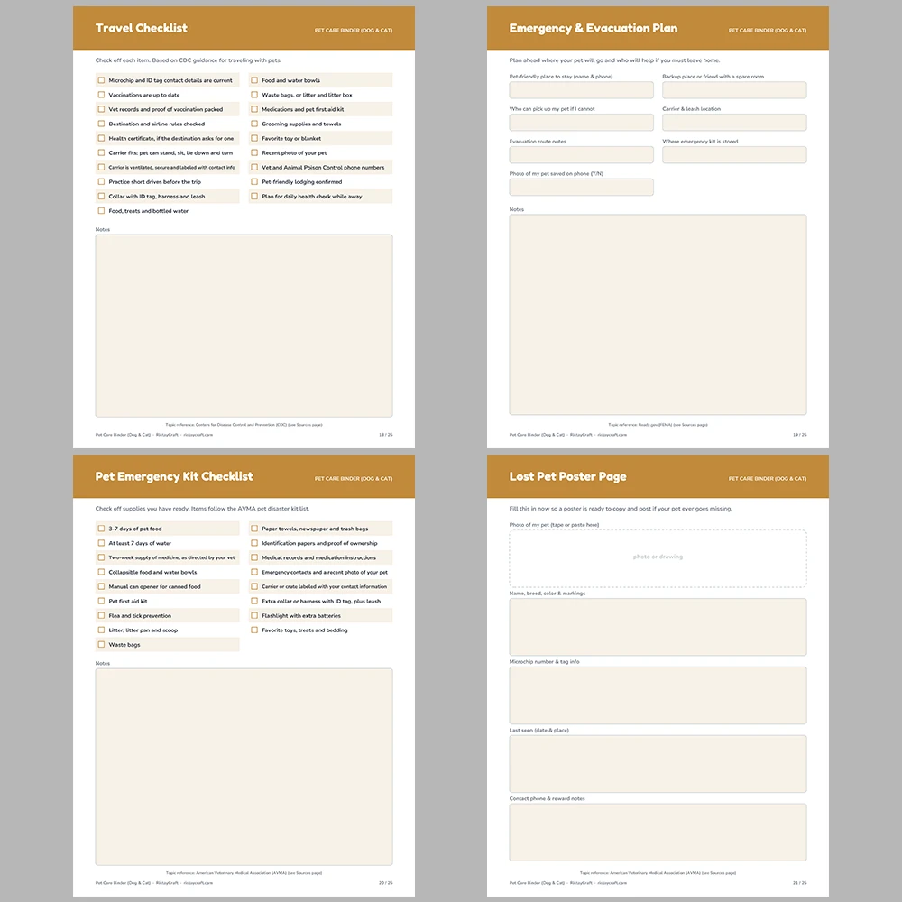 Pet Care Binder Printable | Dog & Cat Health Record, Vaccination Log, Feeding Schedule, Pet Sitter Sheet | Instant Download PDF