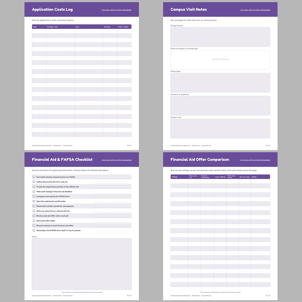 College Application Organizer Printable | College Planner, Deadlines, Essay & Recommendation Tracker | Instant Download PDF