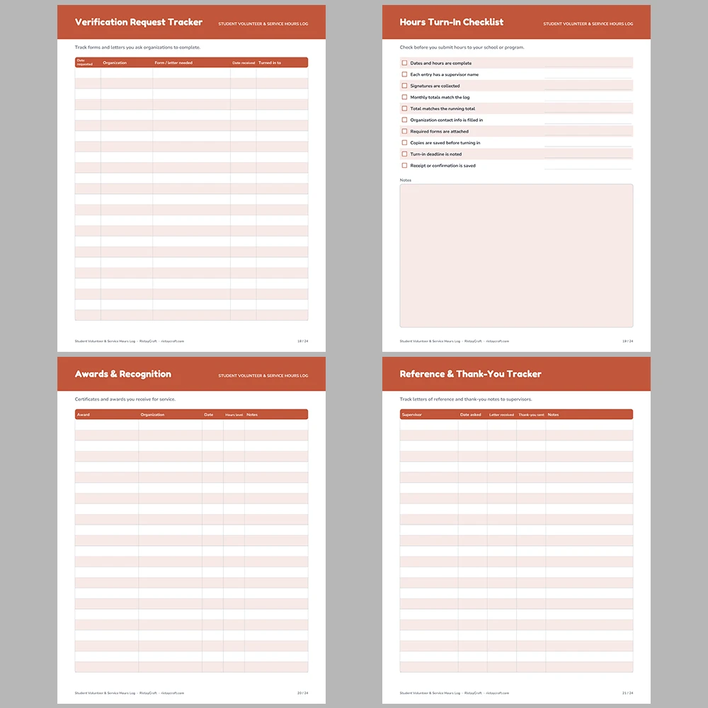 Student Volunteer Hours Log Printable | Community Service Tracker with Supervisor Signature | Instant Download PDF