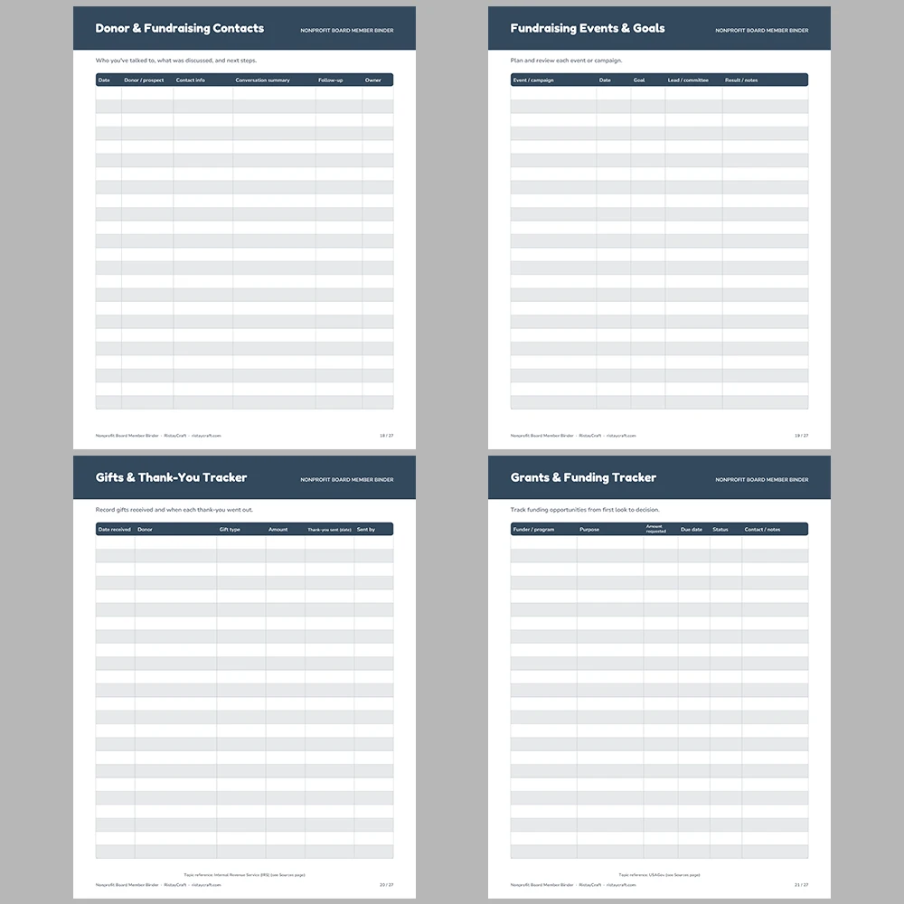 Nonprofit Board Member Binder Printable | Board Roster, Committees, Meeting Notes, Action Items & Donor Log | Fillable PDF Organizer
