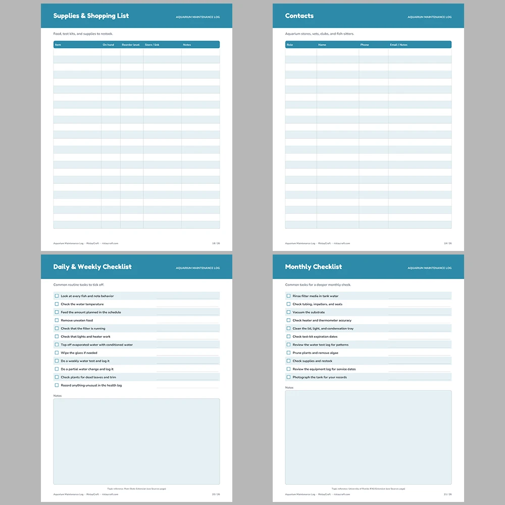 Aquarium Maintenance Log Printable | Fish Tank Water Test Tracker | Water Change Log | Aquarium Planner PDF | Instant Download