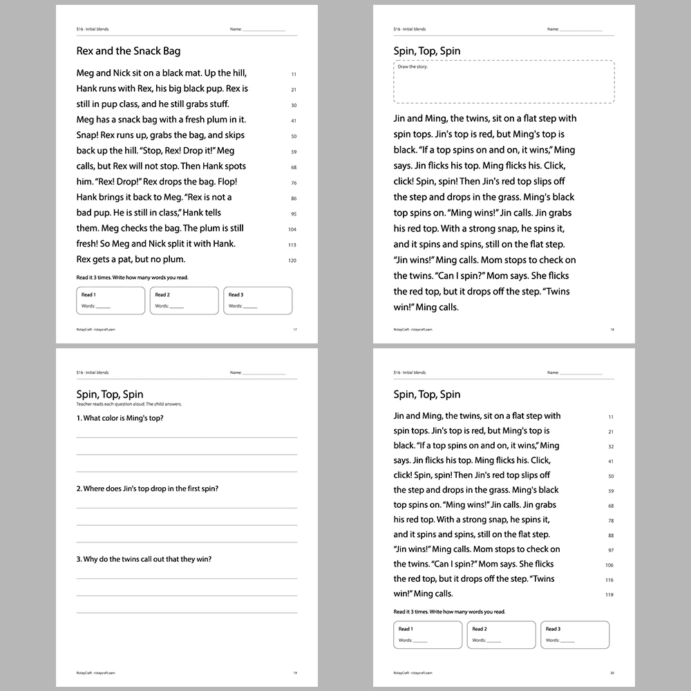 Initial blends Decodable Readers | 8 Stories 38 Pages | Phonics Printable PDF | Ages 5-6