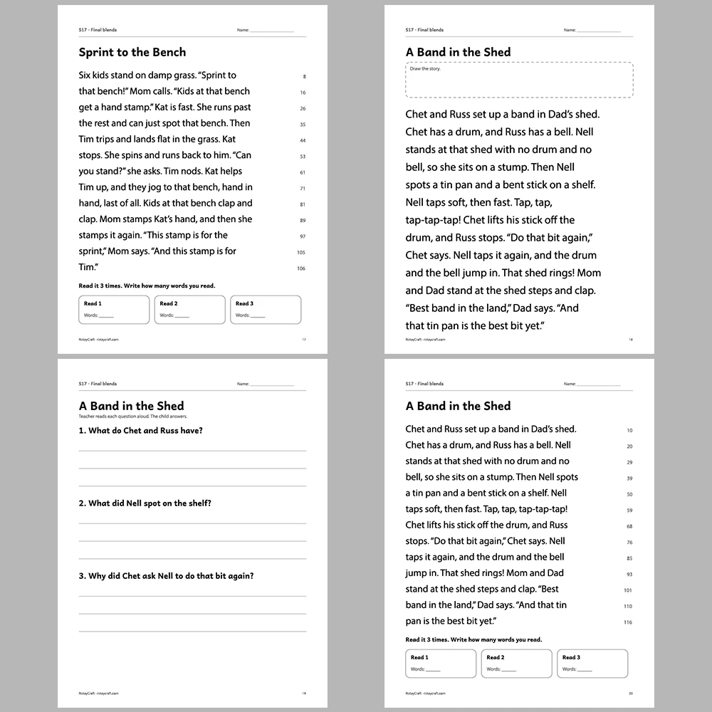 Final blends Decodable Readers | 8 Stories 38 Pages | Phonics Printable PDF | Ages 5-6