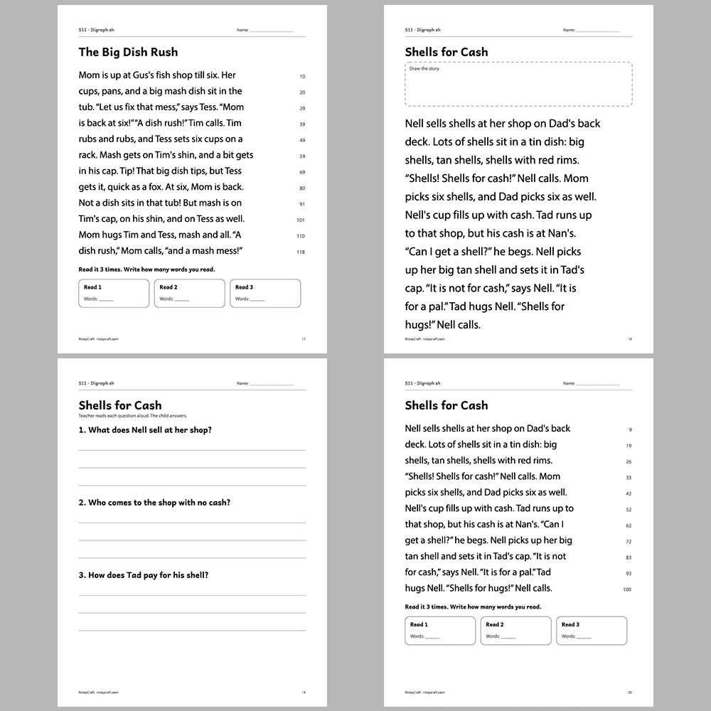Digraph sh Decodable Readers | 8 Stories 38 Pages | Phonics Printable PDF | Ages 5-6