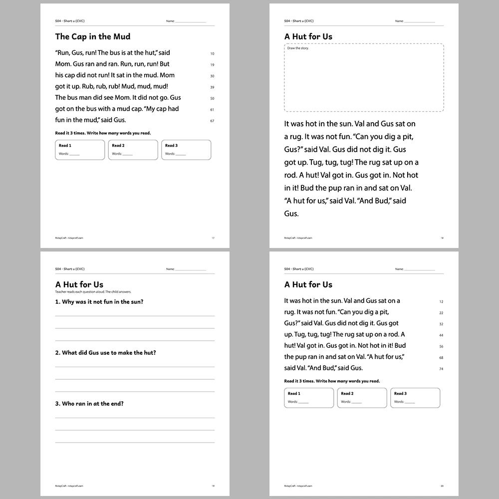 Short u (CVC) Decodable Readers | 8 Stories 38 Pages | Phonics Printable PDF | Ages 5-6