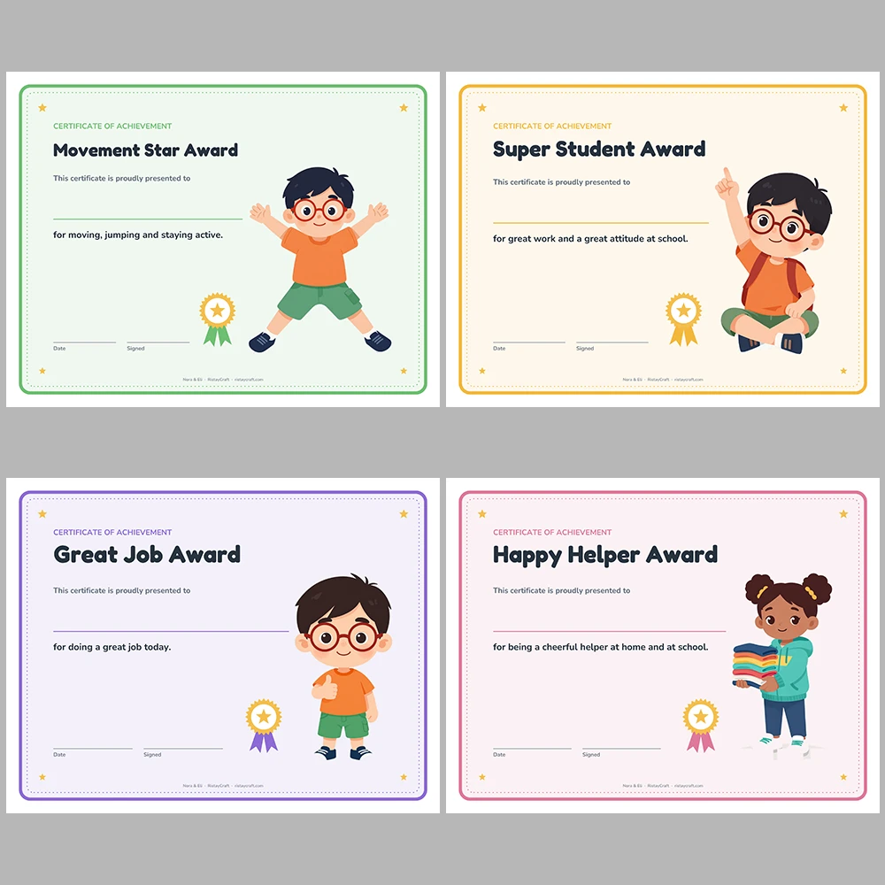 Kids Award Certificates Printable | 22 Student Certificates, Fillable Name | Classroom Rewards & Behavior Awards | Nora & Eli PDF