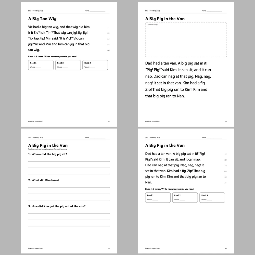 Short i (CVC) Decodable Readers | 8 Stories 38 Pages | Phonics Printable PDF | Ages 5-6