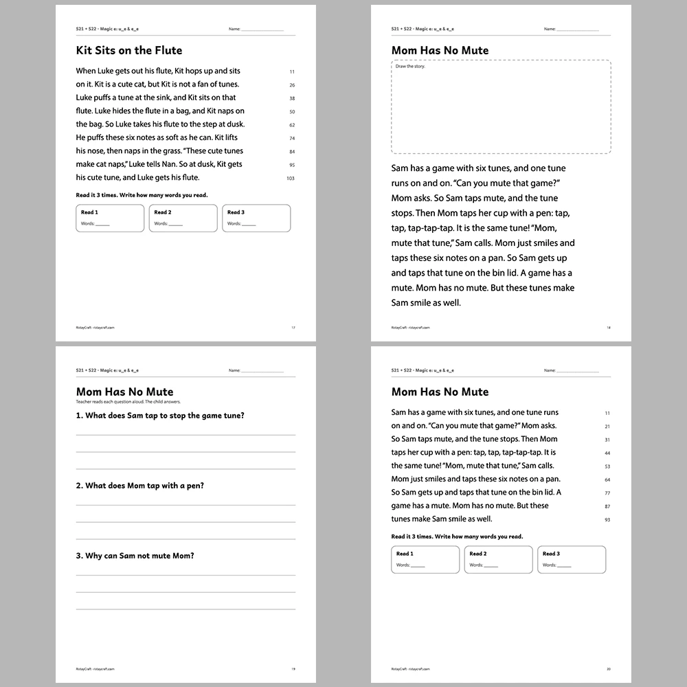 Magic e: u_e & e_e Decodable Readers | 10 Stories 44 Pages | Phonics Printable PDF | Ages 5-7