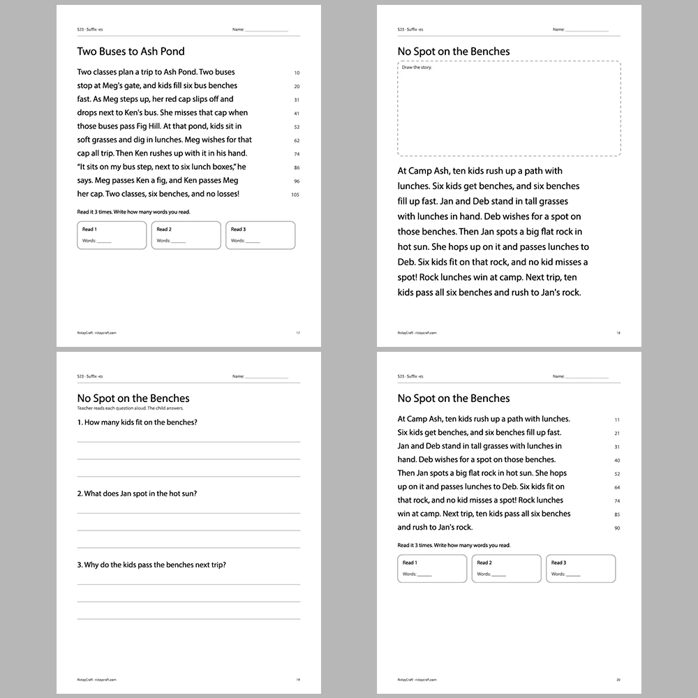 Suffix -es Decodable Readers | 10 Stories 44 Pages | Phonics Printable PDF | Ages 5-7