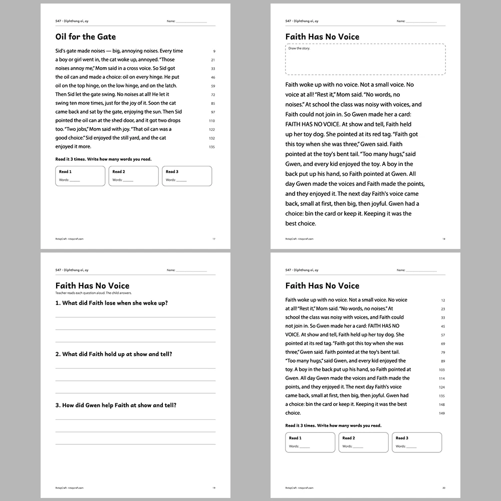 Diphthong oi, oy Decodable Readers | 10 Stories 44 Pages | Phonics Printable PDF | Ages 6-9