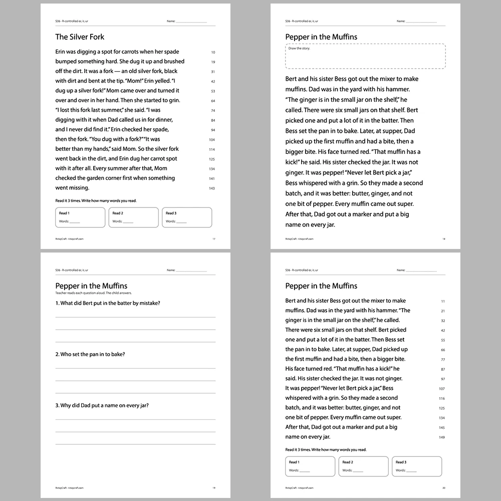 R-controlled er, ir, ur Decodable Readers | 10 Stories 44 Pages | Phonics Printable PDF | Ages 6-8