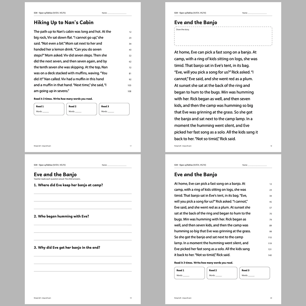Open syllables (V/CV, VC/V) Decodable Readers | 10 Stories 44 Pages | Phonics Printable PDF | Ages 6-8